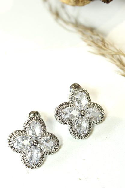 Silver Floral Patten Stud With Stone