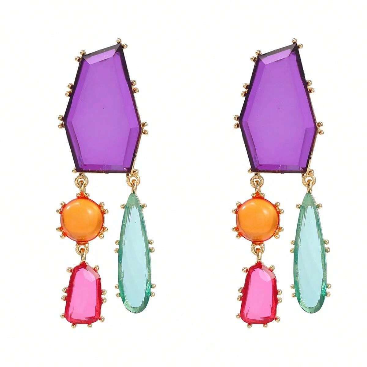 Geometric Multicolour Stone Dangle Earring