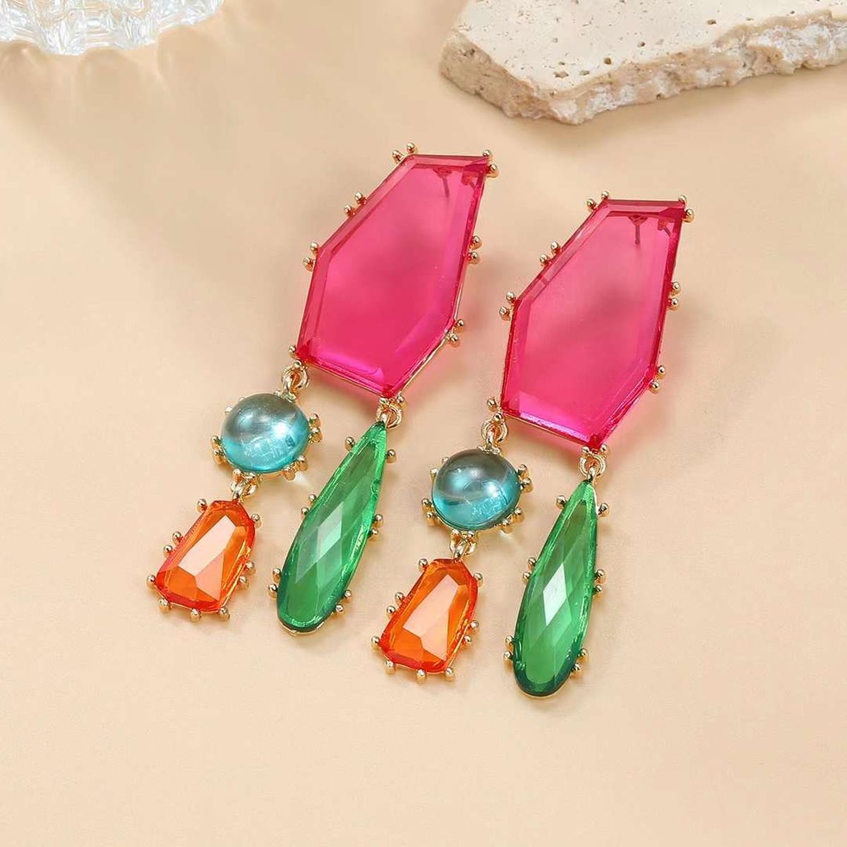 Geometric Multicolour Stone Dangle Earring