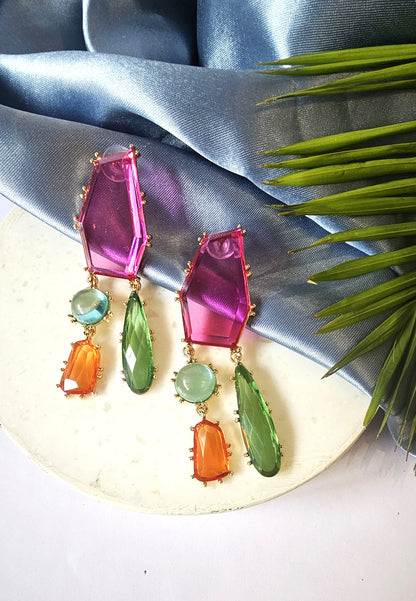 Geometric Multicolour Stone Dangle Earring