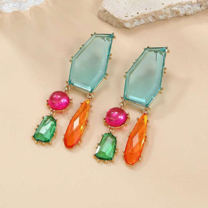 Geometric Multicolour Stone Dangle Earring