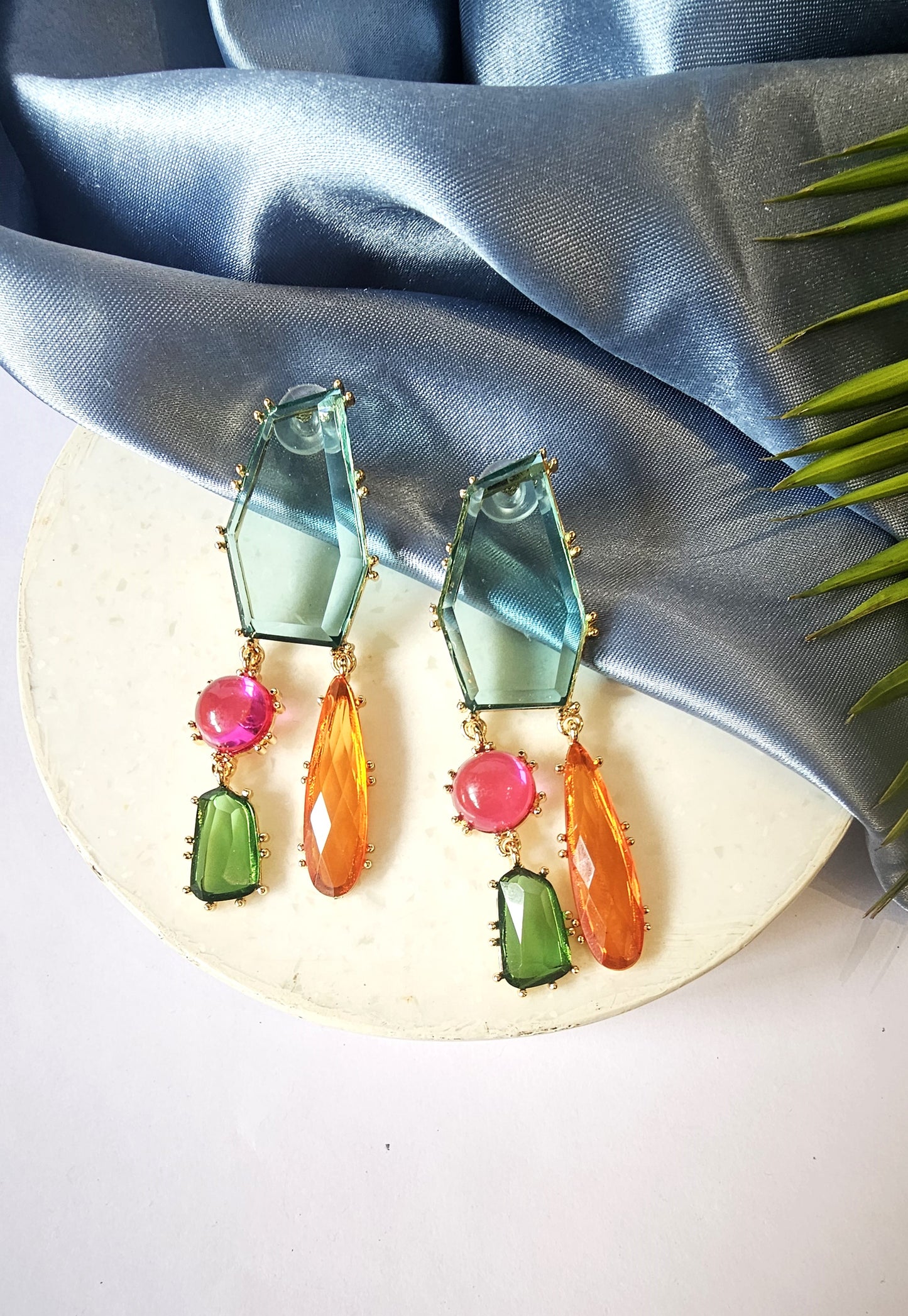 Geometric Multicolour Stone Dangle Earring