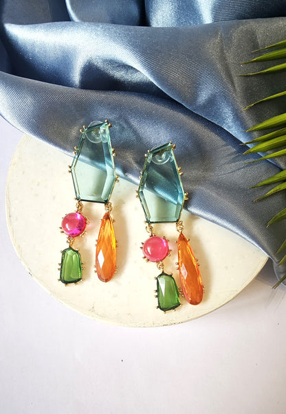 Geometric Multicolour Stone Dangle Earring