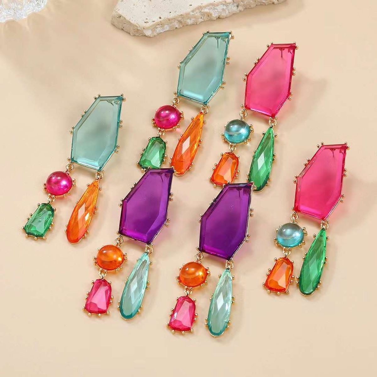 Geometric Multicolour Stone Dangle Earring