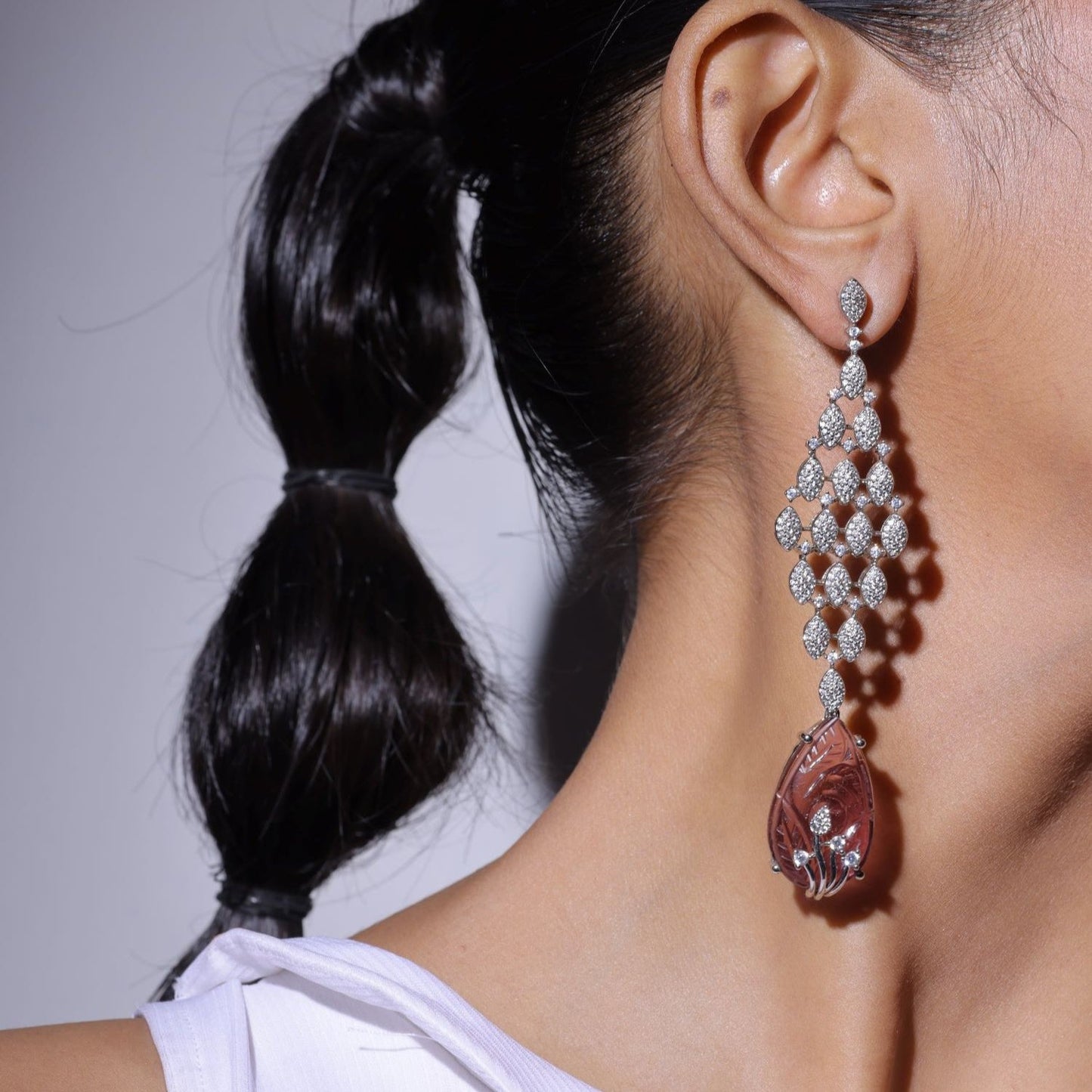 Long Dangle Drop Earring With Stone