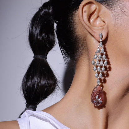 Long Dangle Drop Earring With Stone