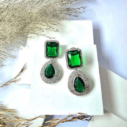 Diamond And Syntetic Emerald Earring