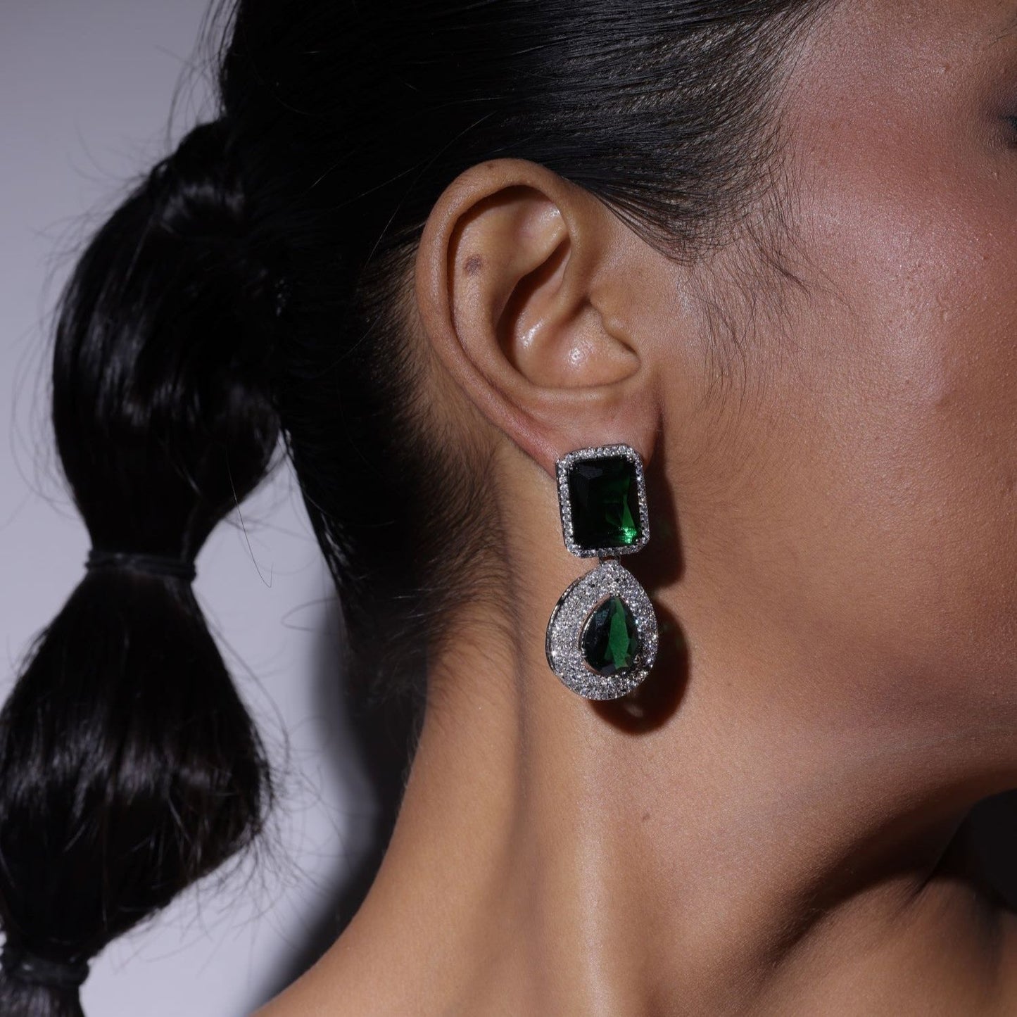 Diamond And Syntetic Emerald Earring