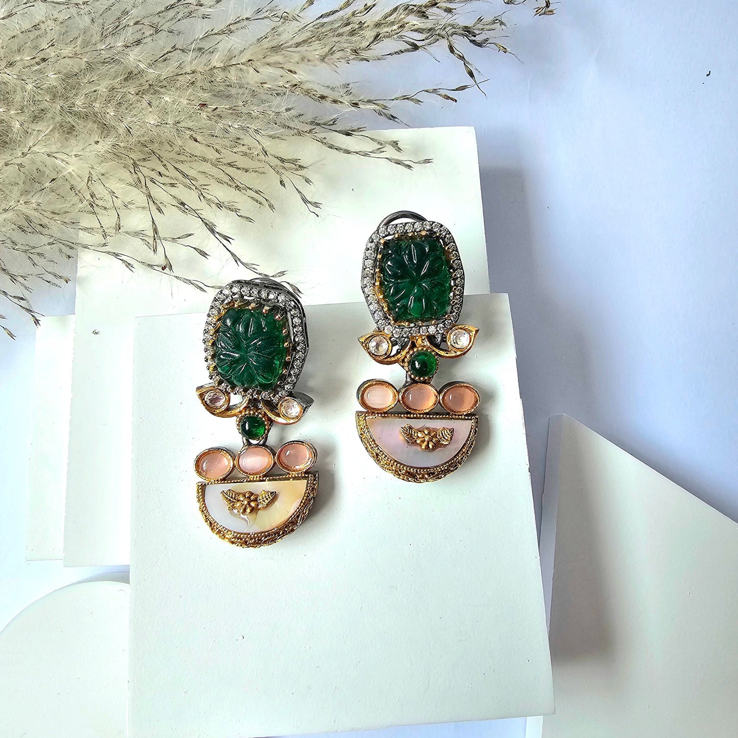 Emerald Stone And Craft Indian Earring