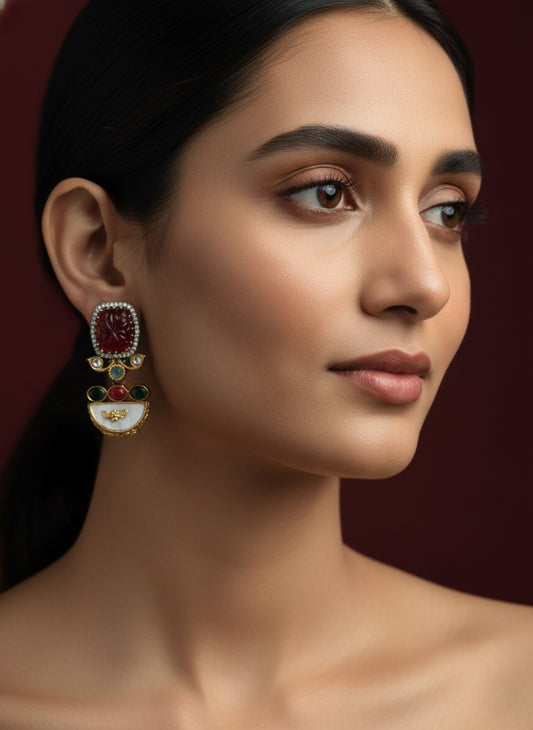 Emerald Stone And Craft Indian Earring