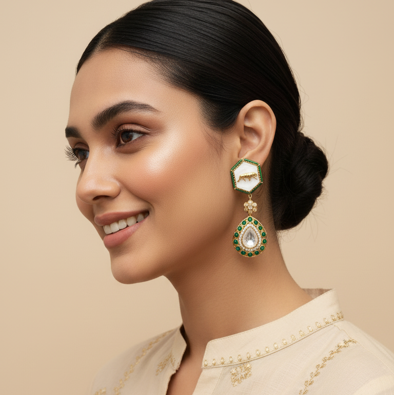 Multicolor Stone And Tiger Design Dangle Drop Earring