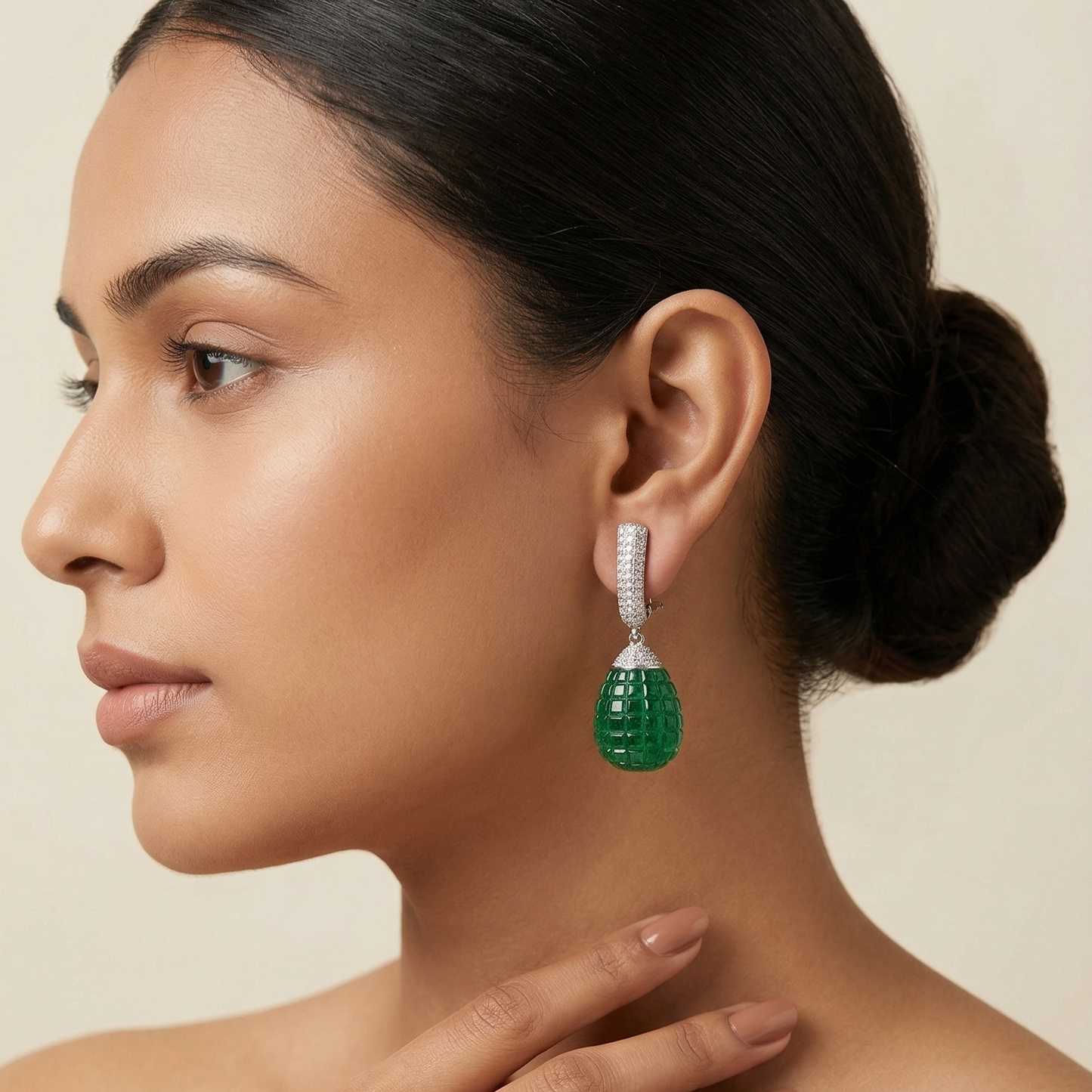 Emerald Green Crytal Studded Danglers