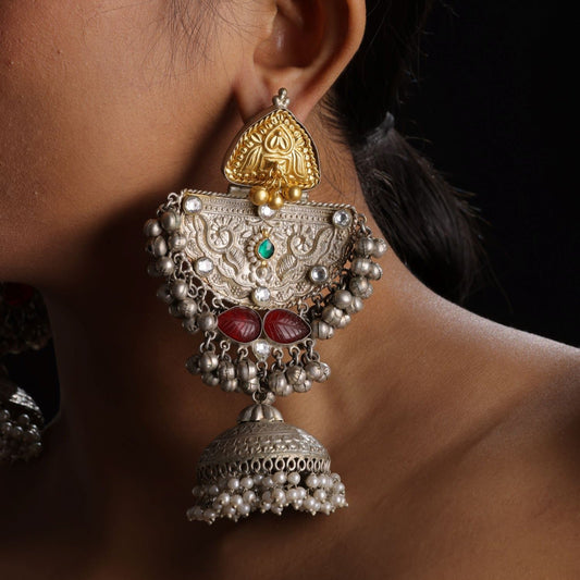 Dual Toned Statement Dangle & Drop Earring With-Jhumka