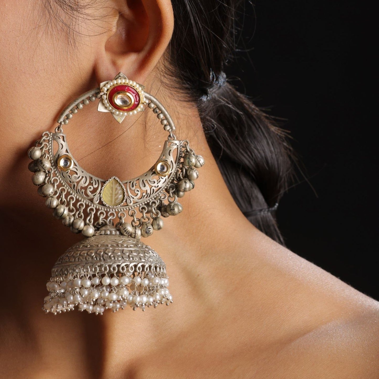 Statement Long Earring With Big Jhumka