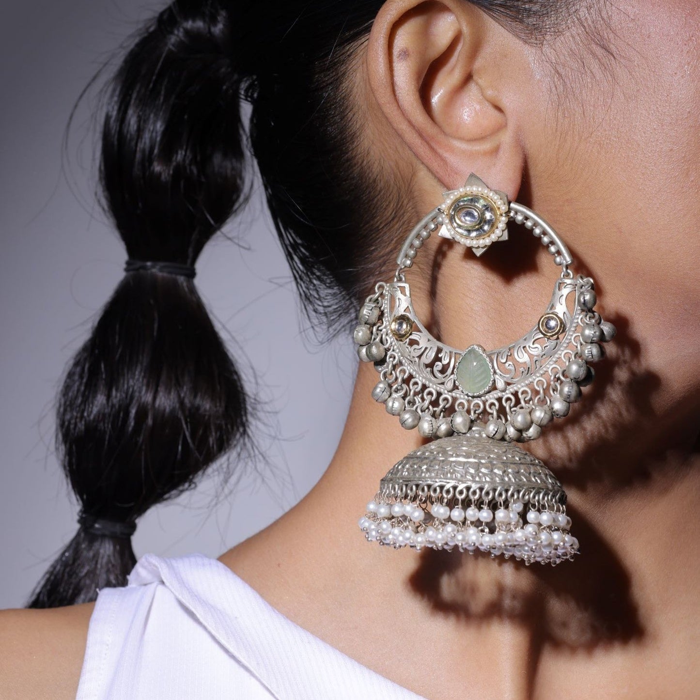 Statement Long Earring With Big Jhumka