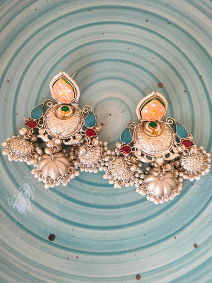 Silver Minakari Jhumka Earring
