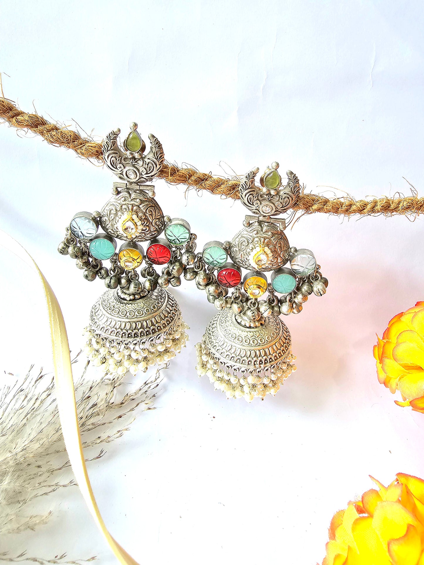 Silver Multicolor Jhumka Earring