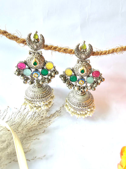 Silver Multicolor Jhumka Earring