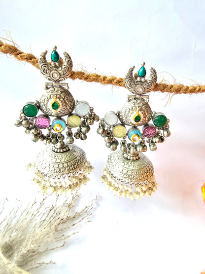 Silver Multicolor Jhumka Earring