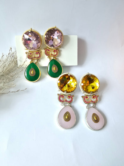 Emerald & Pink Stone Earring