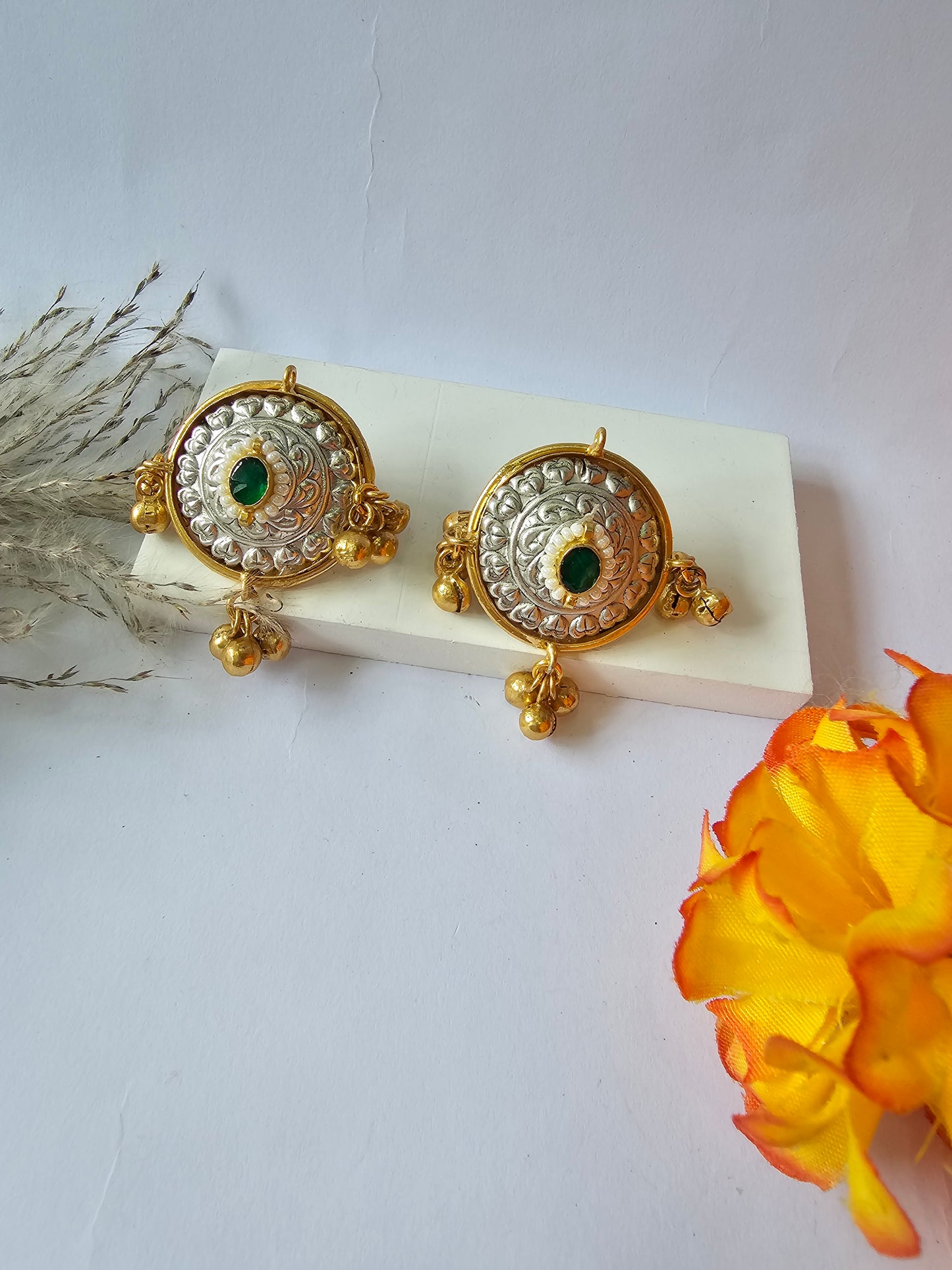 Gold Polish Ghungroo Stud Earring