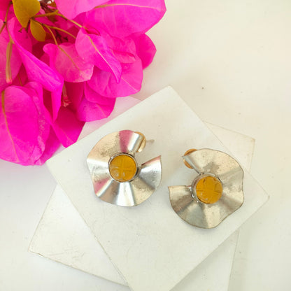 Silver Stud Earring With Yellow Stone