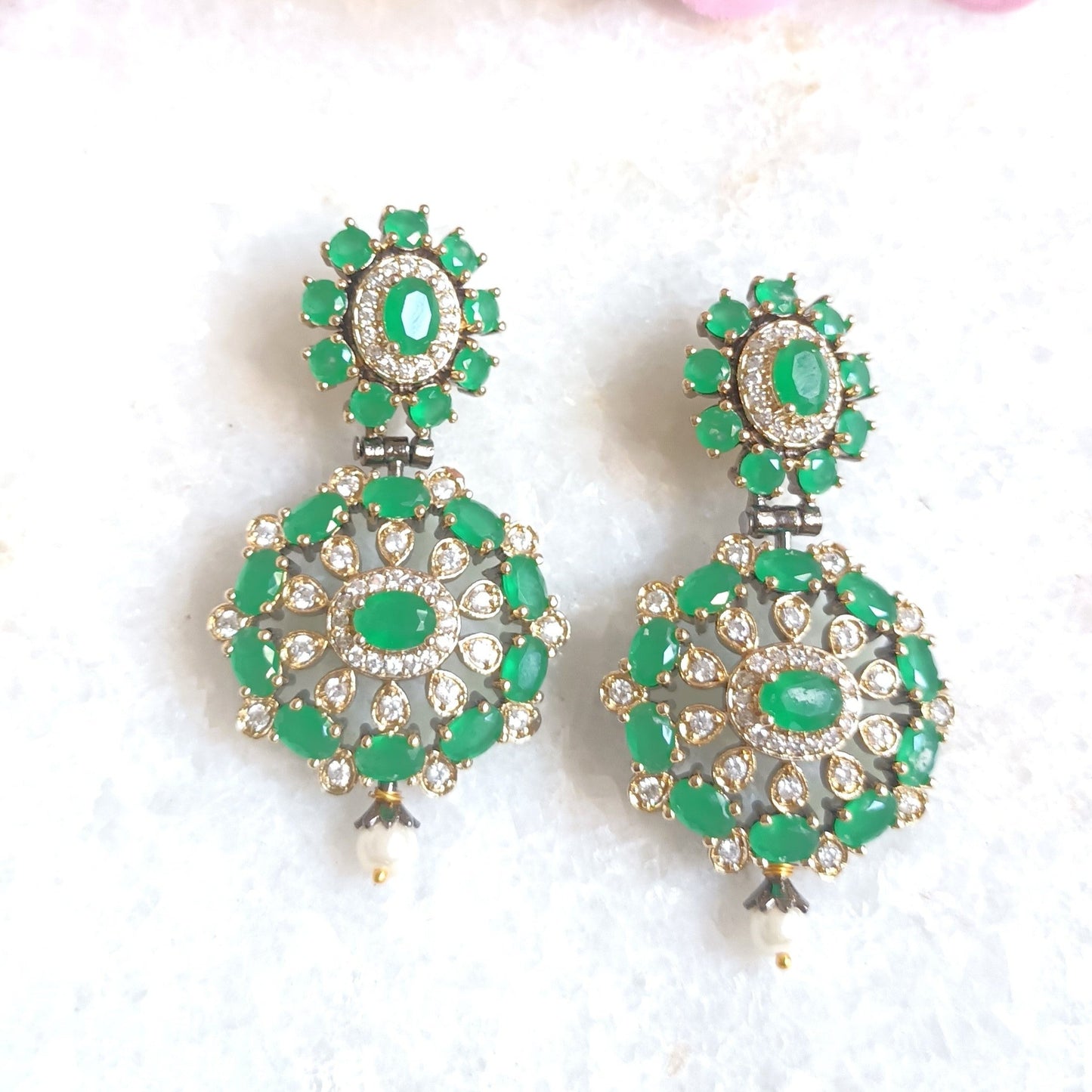 Green gemstone dangler style earring