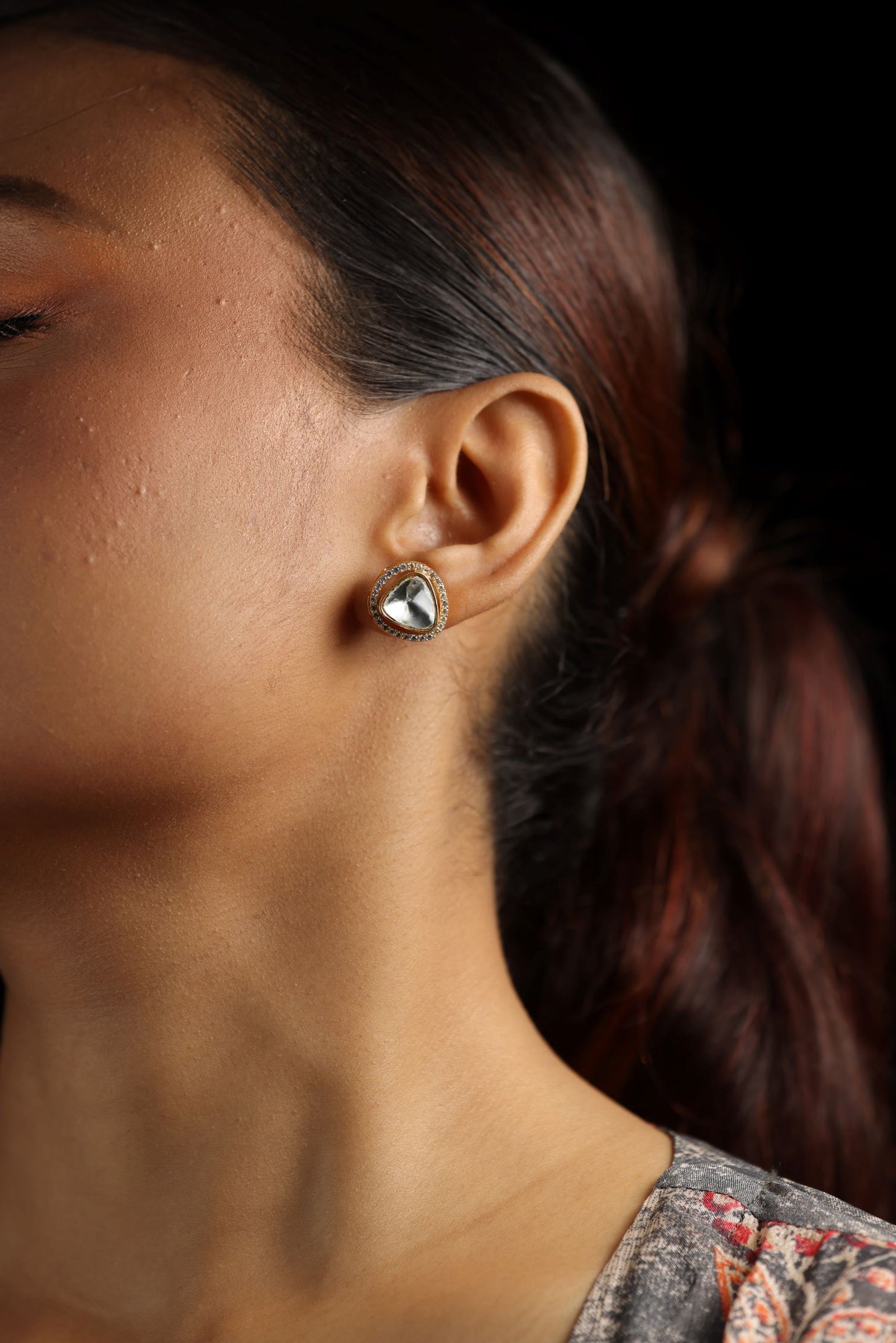 Kundan work golden adorned with tiny diamonds earring