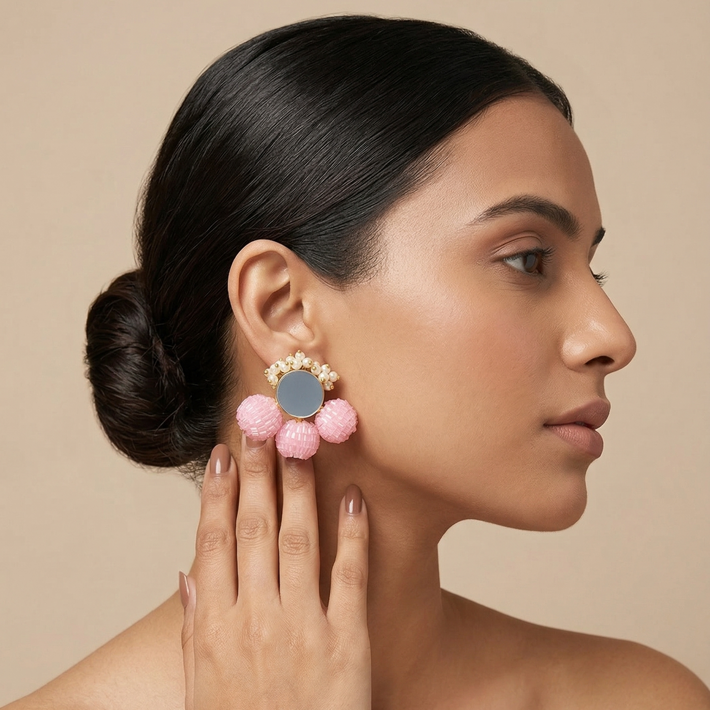 Pink Stud With Semi Precious Stone