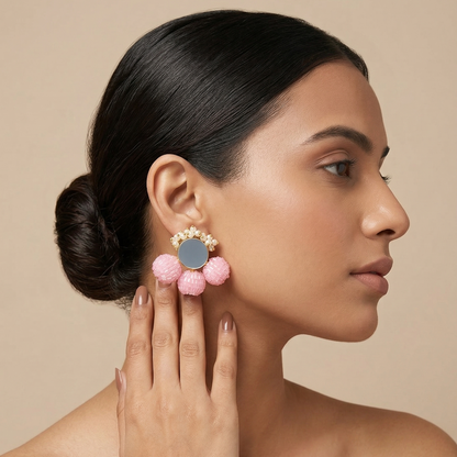 Pink Stud With Semi Precious Stone