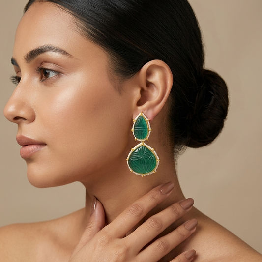 Gold Finish Turquoise Stone Green Dangle & Drop Earring