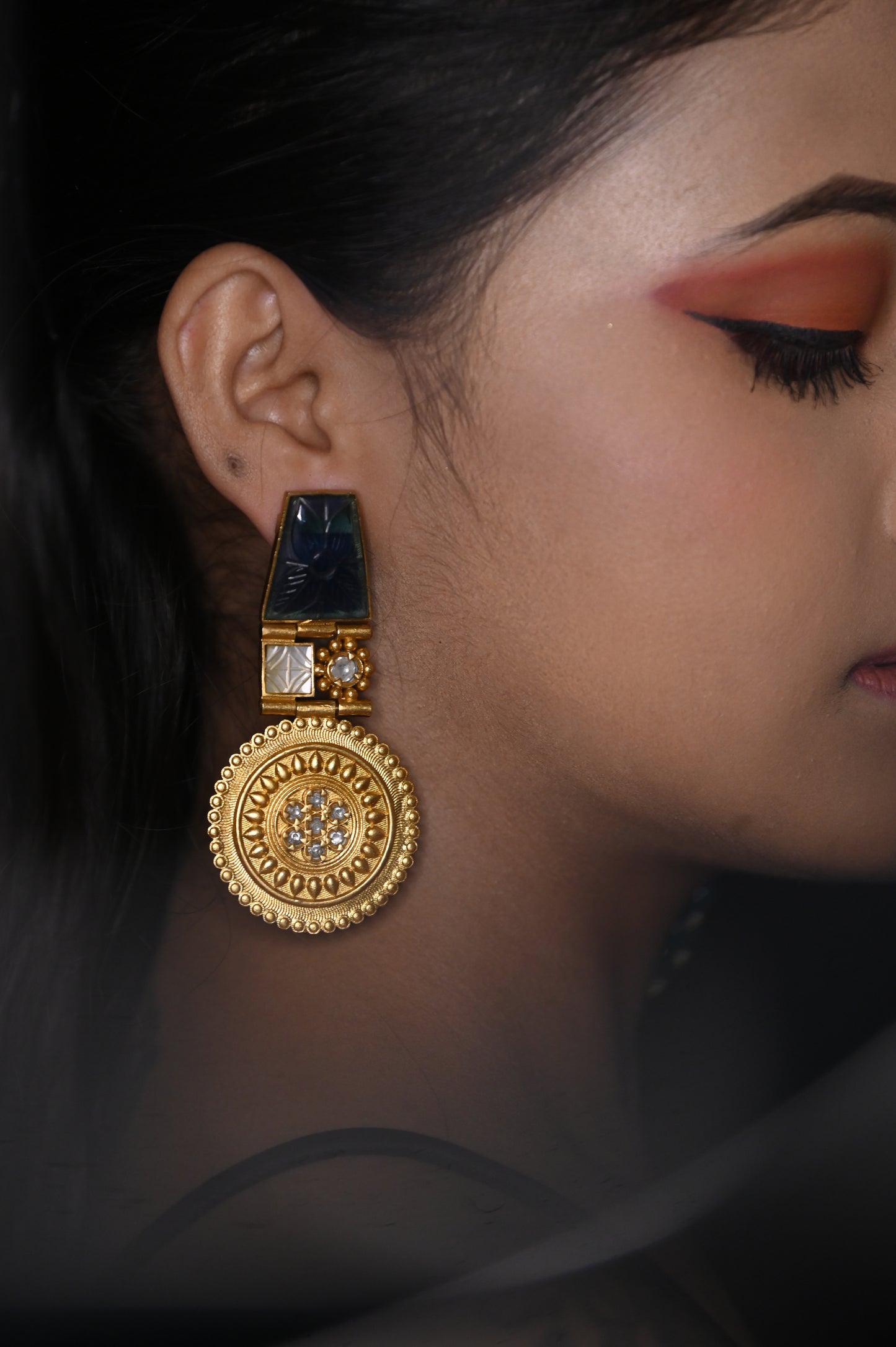 Antique Gold Finish Semi Precious Stones Earrings