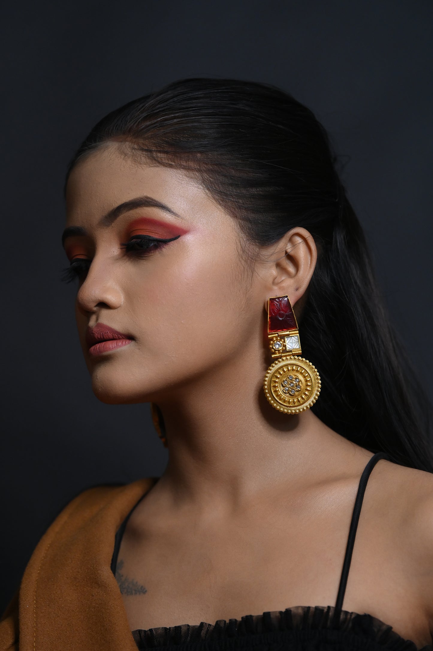 Antique Gold Finish Semi Precious Stones Earrings