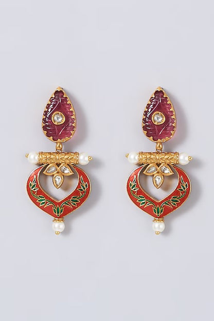 Contemporary gold-Plated Stone-Studded Danglers
