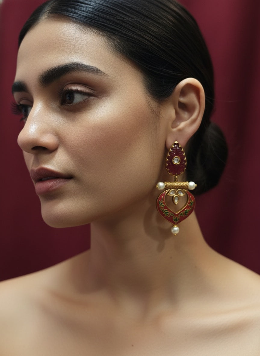 Contemporary gold-Plated Stone-Studded Danglers