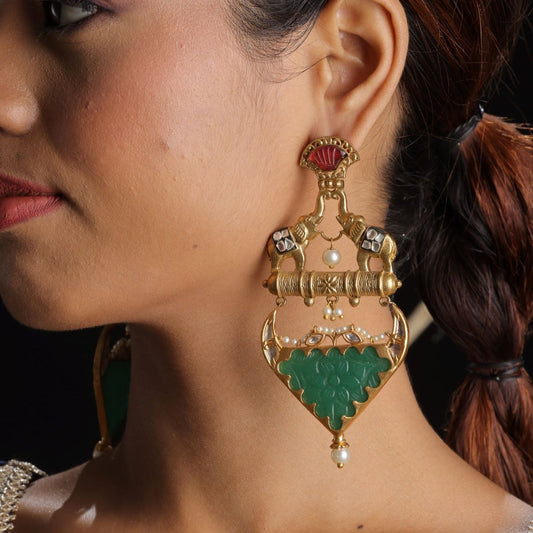 Gold Plated Elephant Design Dangle Earring