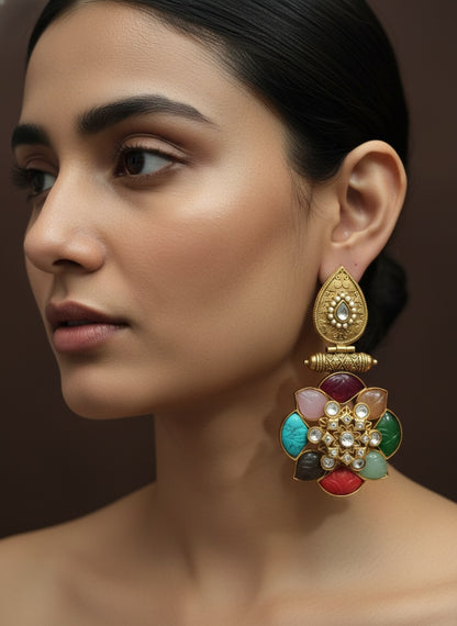 Multicolour Stone Silver Finish Dangle & Drop Earring