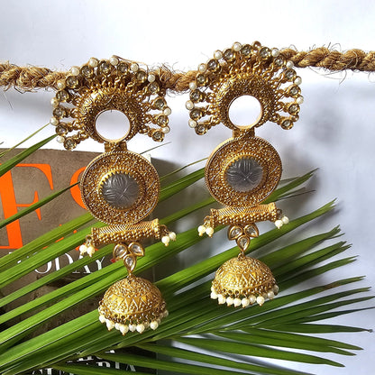 Golden Long Earring With Jhumka
