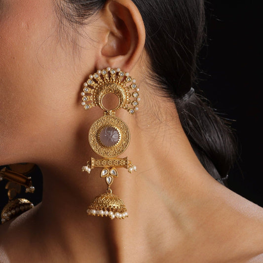Golden Long Earring With Jhumka