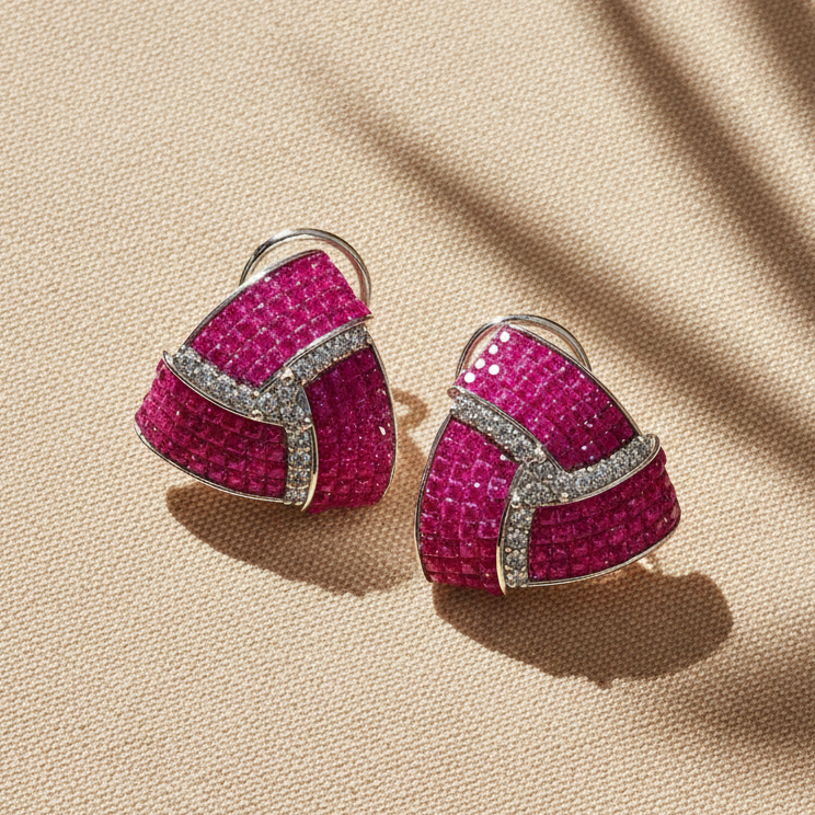 Pink White Petal Design Earrings