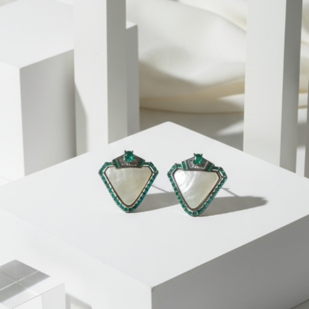 Diamond-Trimmed Triangular Earrings