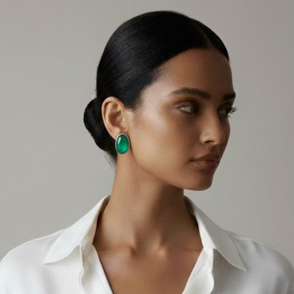 Designer Cabochon Emerald Stud