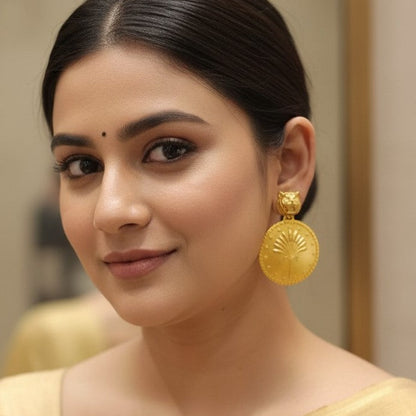 Golden Palm Engraved Earring