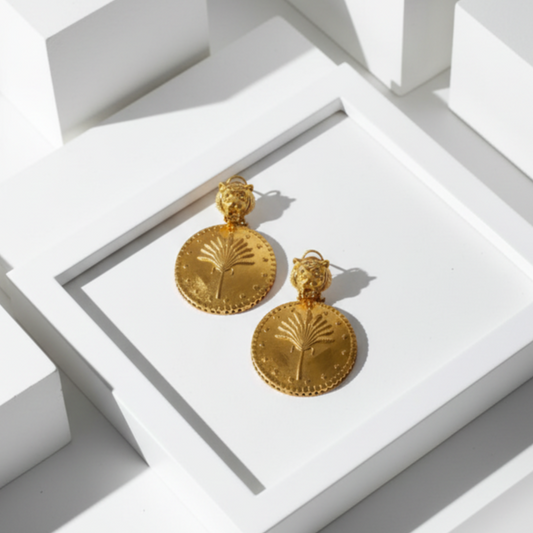 Golden Palm Engraved Earring