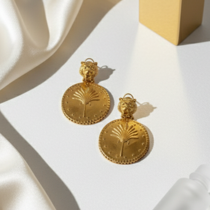 Golden Palm Engraved Earring