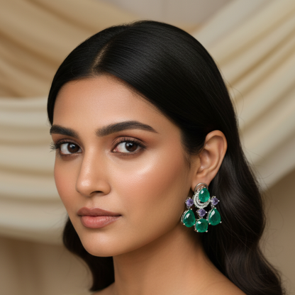 Emerald Teardrop Cluster Earring with Crystal Accents