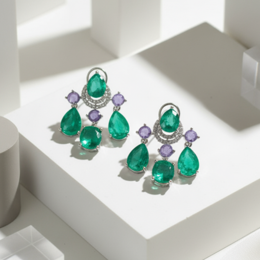 Emerald Teardrop Cluster Earring with Crystal Accents
