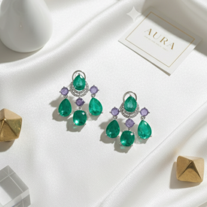Emerald Teardrop Cluster Earring with Crystal Accents