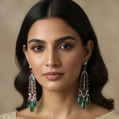 Emerald and Ruby Drop Earring