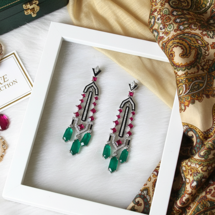 Emerald and Ruby Drop Earring